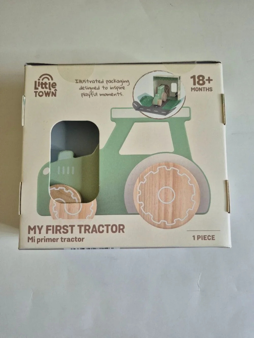 Little Town Wooden My First Tractor Pull Toy, 18+ months, NIB